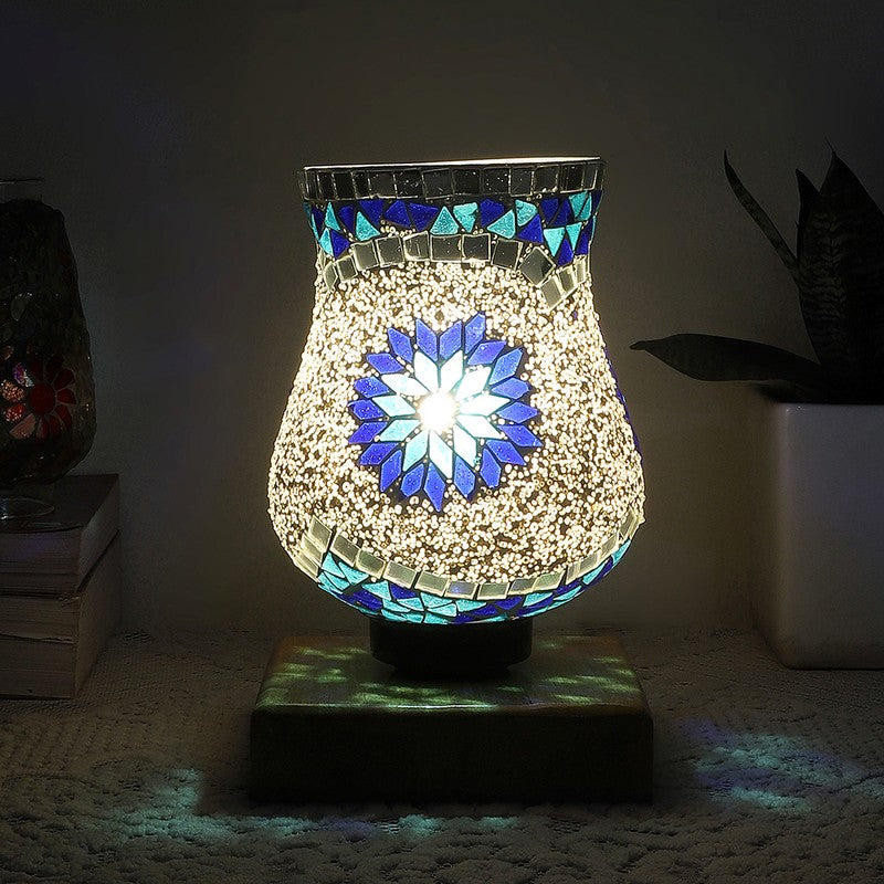 Bliss Mosaic Glass Table Lamp With Wooden Base - Multicolor