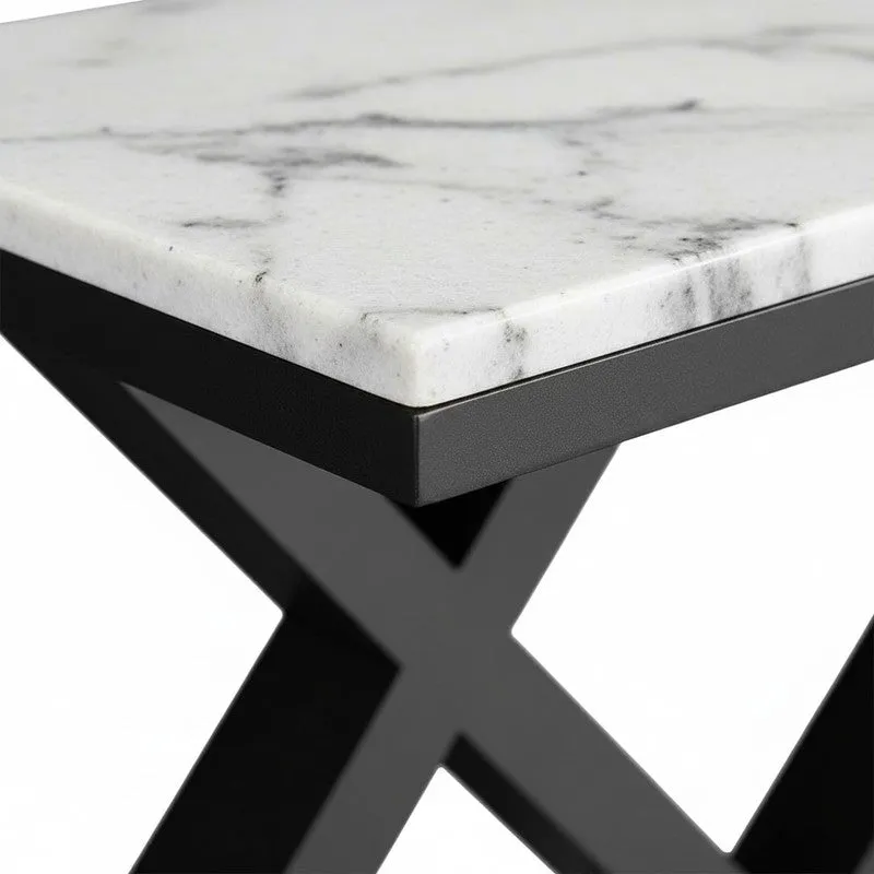 X Rhombus Metal Console Table with Mrable Top - Large media 3