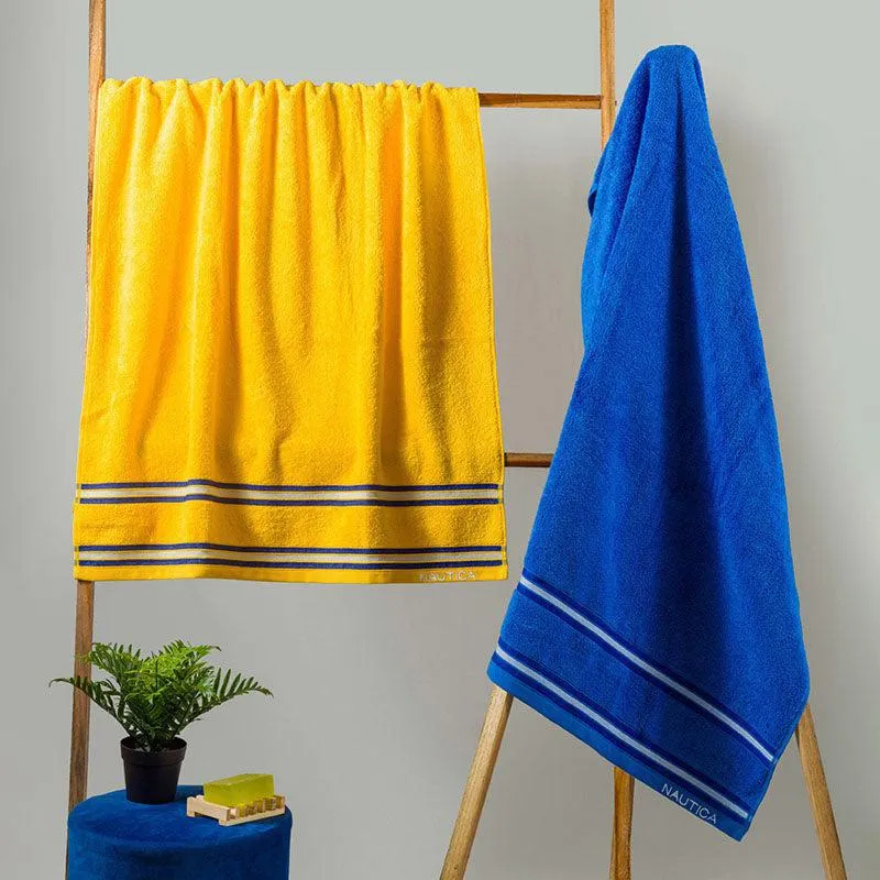 Nautica Dove Down Cotton Towel Set (Yellow & Royal Blue) - Set Of Two media 3