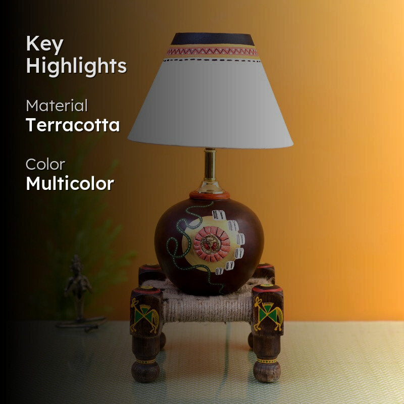 Terracotta Table Lamp With Manji - Multicolor media 2