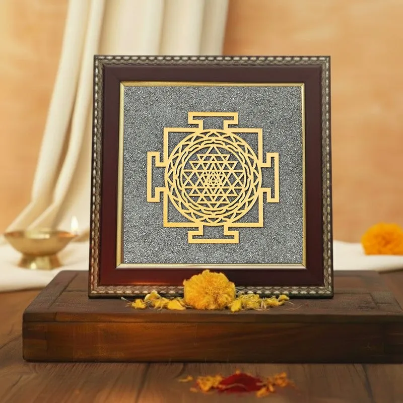 Sri Yantra Divine Pyrite & Wood Wall Art media 3