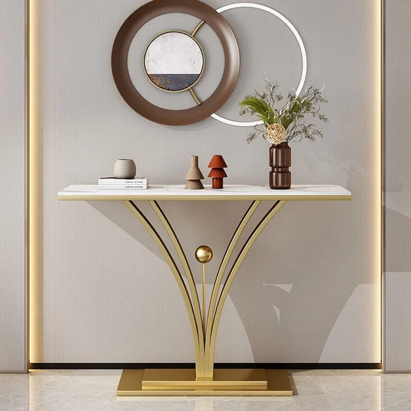 Modern Metal Console Table with Marble Base - Small media 4