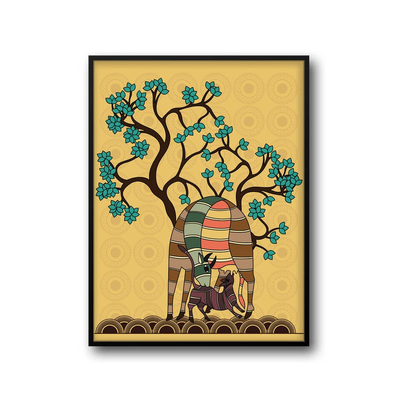 Deer And Fawn Framed Gond Canvas Wall Painting media 6