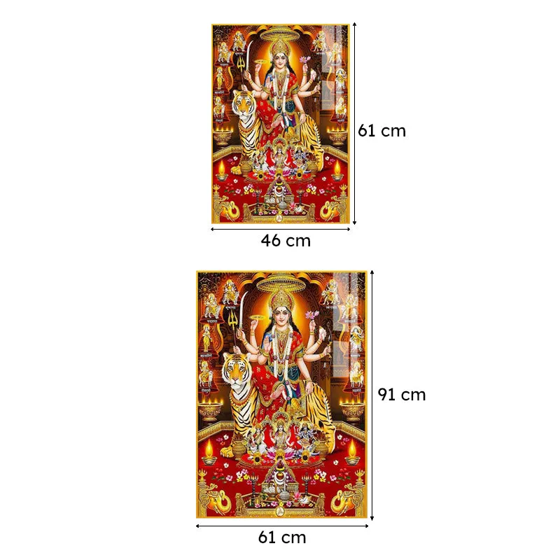 Divine Matha Durga Spiritual Canvas Wall Art With Frame - Gold media 7