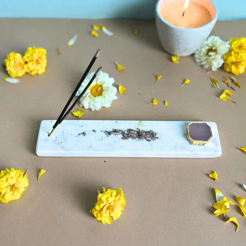 Nima Marble Incense Holder With Rose Quartz Plating - Pink media 3