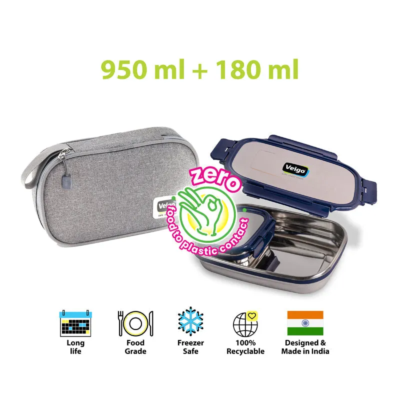 Delico Pack Blue Lunch Box With Insulated Pouch (775 /150 mL) - Three Piece Set media 9