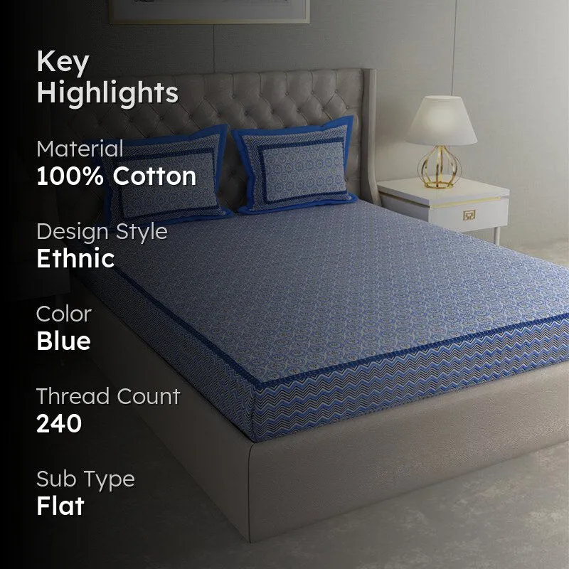 Kinova Printed Cotton Bedsheet (Blue) - 240 TC media 2