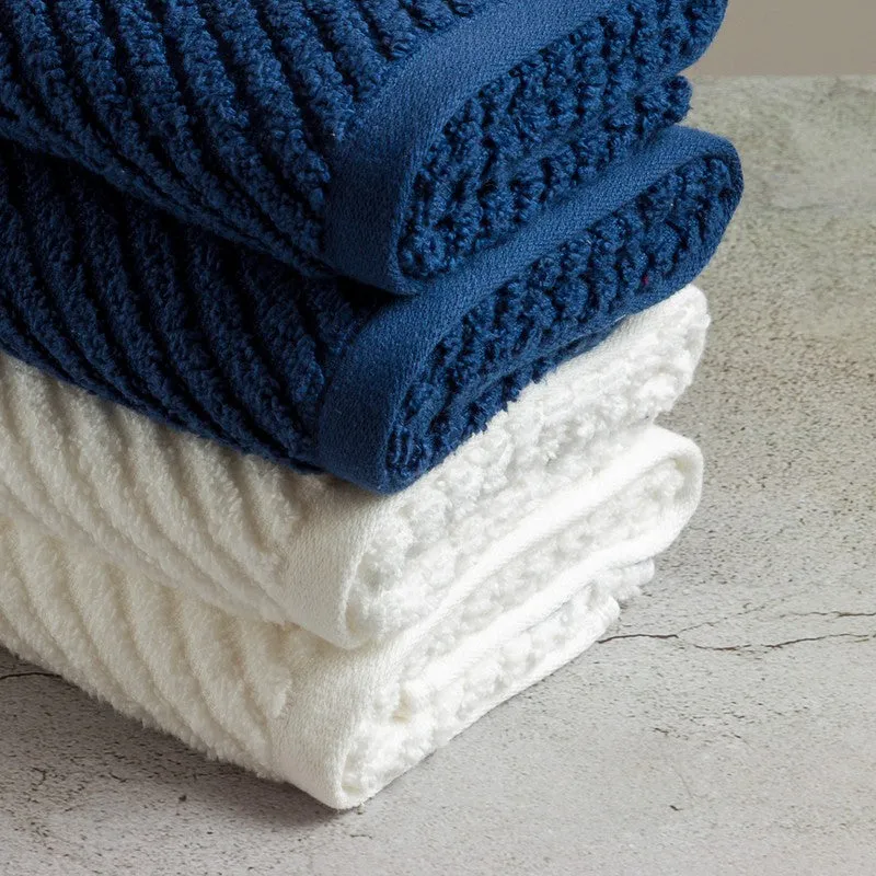 Nautica Riviera Soft Cotton Hand & Face Towel (Navy Blue & White) - Set Of Four media 5