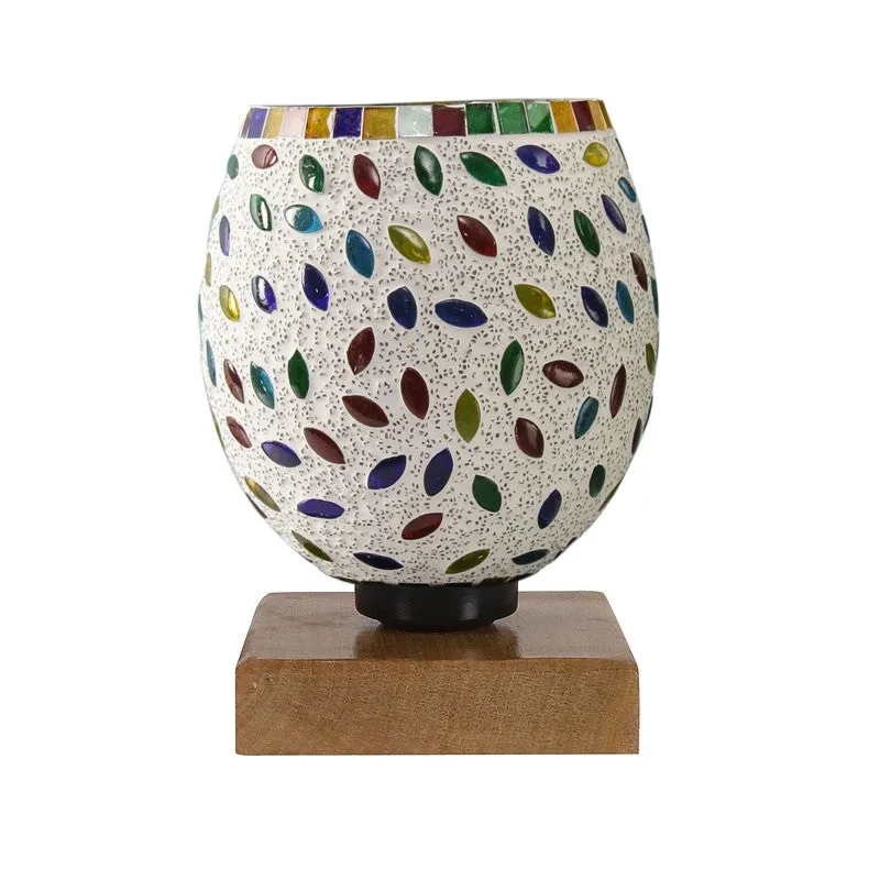 Glaze Mosaic Glass Table Lamp With Wooden Base - Multicolor media 5
