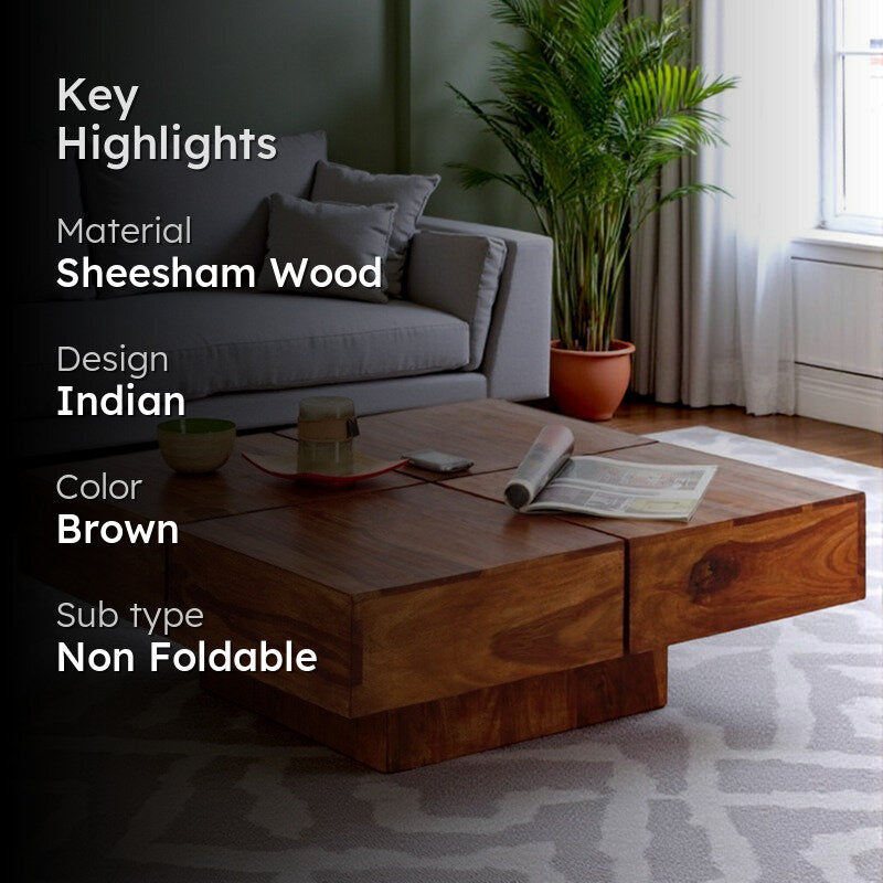 Tervon Sheesham Wooden Center Table - Brown media 2