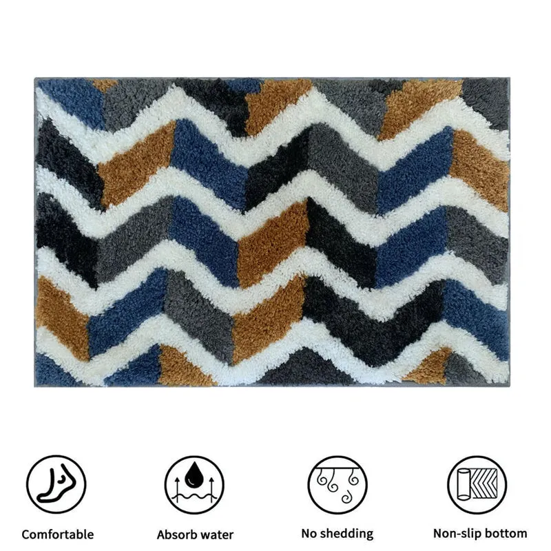 Chevra Wave Microfiber Bath Mat - Blue & Yellow media 8
