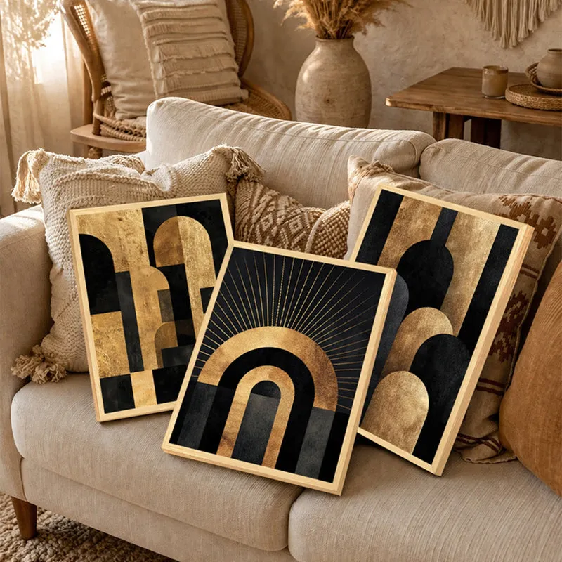Midnight Gold Abstract Wall Art - Set Of Three media 4