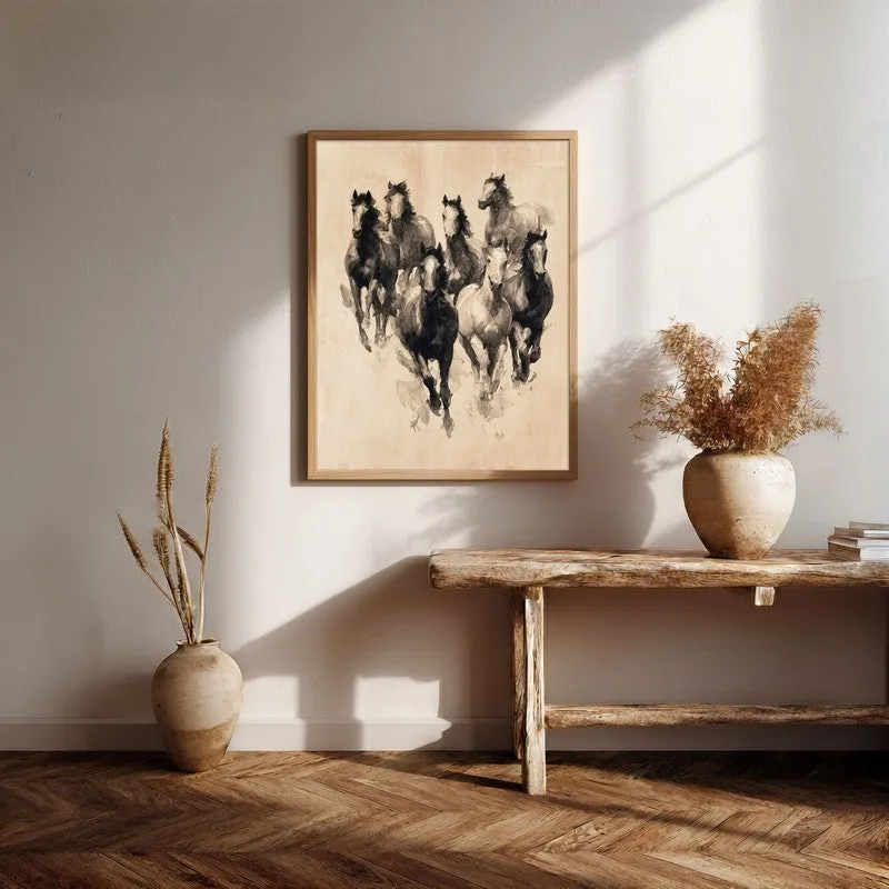 Sepia Wild Horse Wall Painting With Brown Frame media 7
