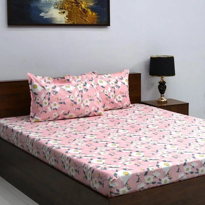 Leena Floral Microfiber Bedsheet (Pink) - 110 GSM media 3