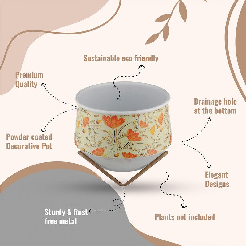 Flora Ease Decorative Metal Planter with Stand - White,Orange media 5
