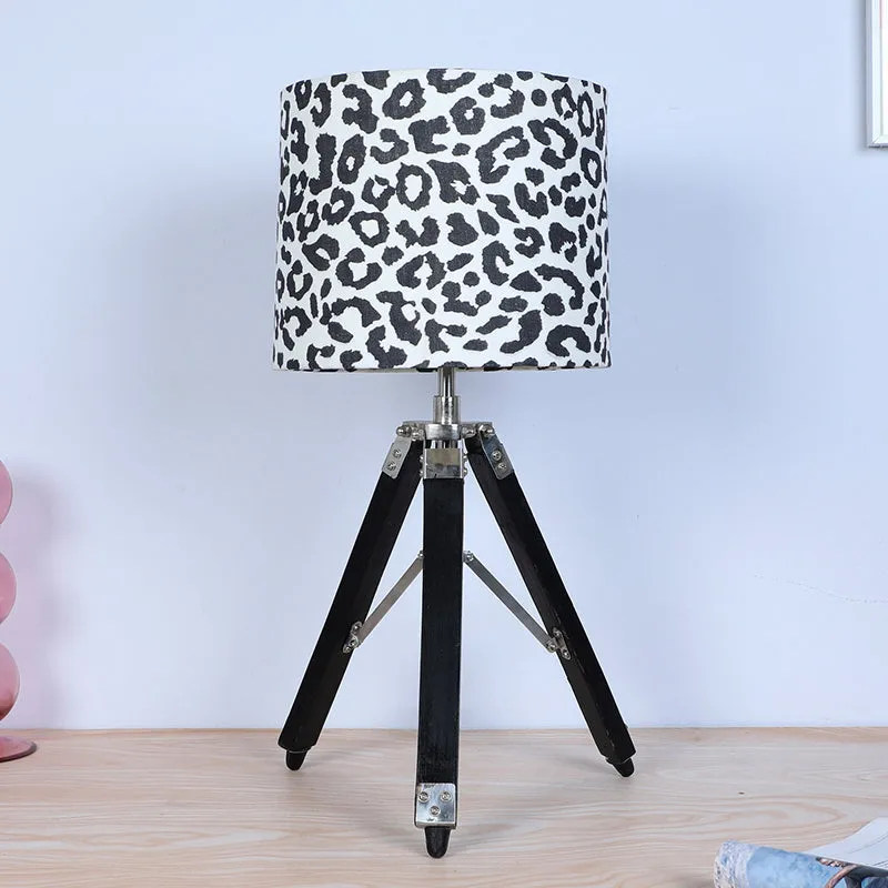 Leopard Hide Fold Printed Tripod Mango Wood Table Lamp - Black,White media 3