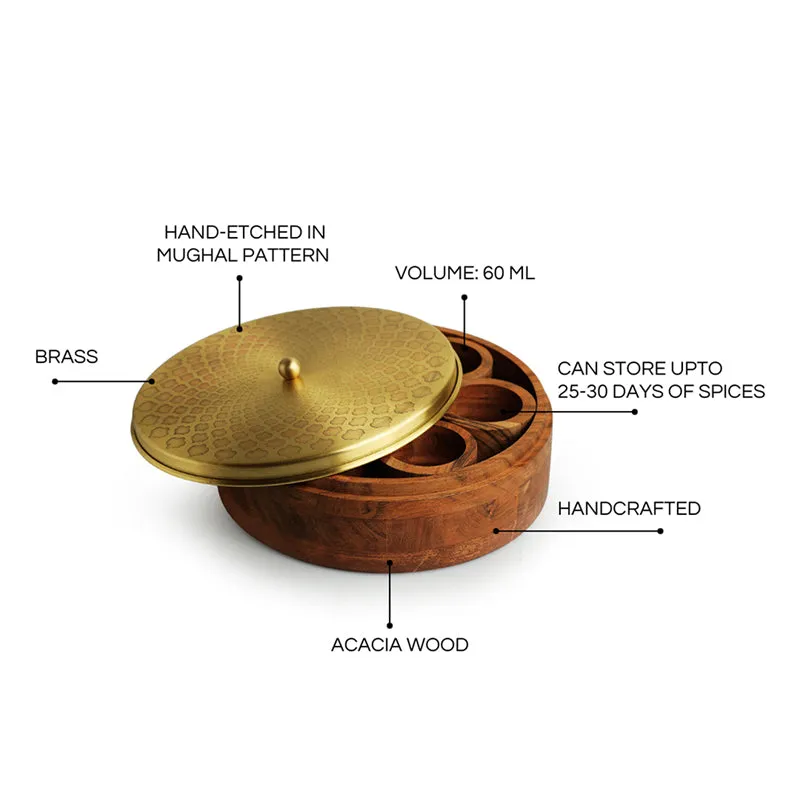 Diwan-E-Spice Sheesham Wood Wood & Brass Masala Box - 60 ML media 7