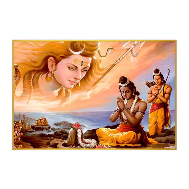 Shiva Dharshan Spiritual Canvas Wall Painting With Frame - Gold media 4