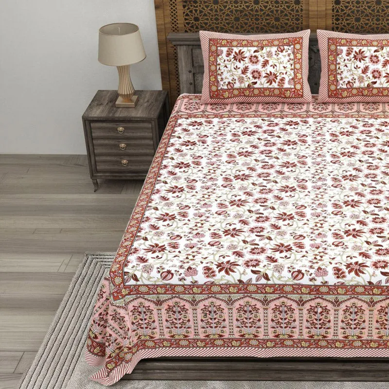 Craftet Cotton Bedsheet (Maroon,White) - 240 TC media 3