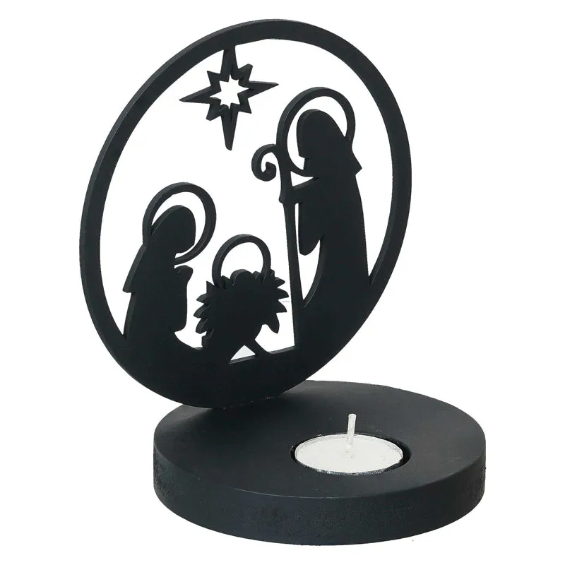 Star Of Bethlehem Wood Tea Light Holder - Black media 7