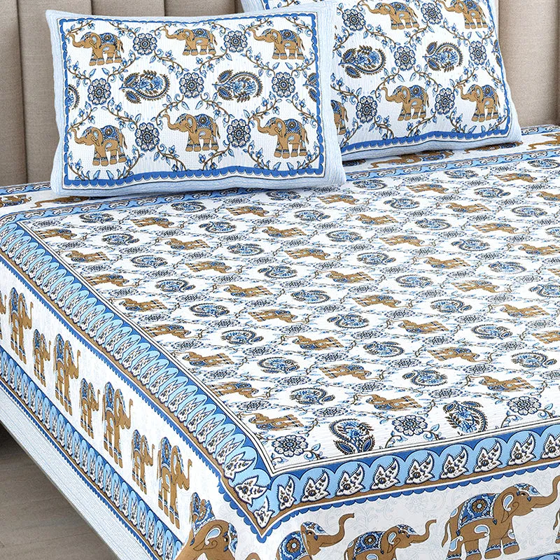 Anirvva Cotton Bedsheet (Blue, Brown) - 180 TC media 3
