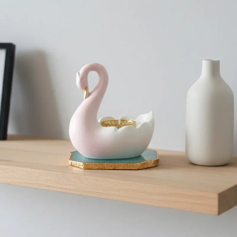 Swan Shaped Resin Tea Light Candle Holder - Green media 5