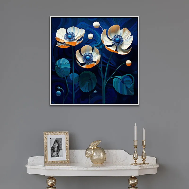 Sapphire Garden Canvas Wall Painting With Frame - White media 4