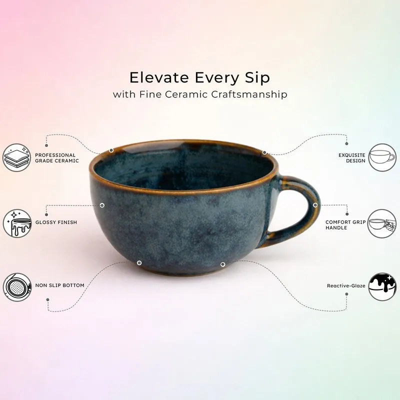 Cuddle Ceramic Tea Cup (250 mL Each),Blue) - Set Of Four media 4