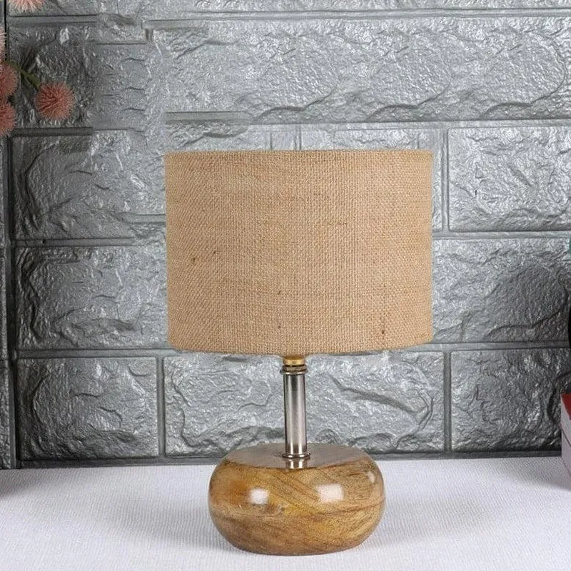 Wood Pebble Fabric Table Lamp - Beige,Brown media 3