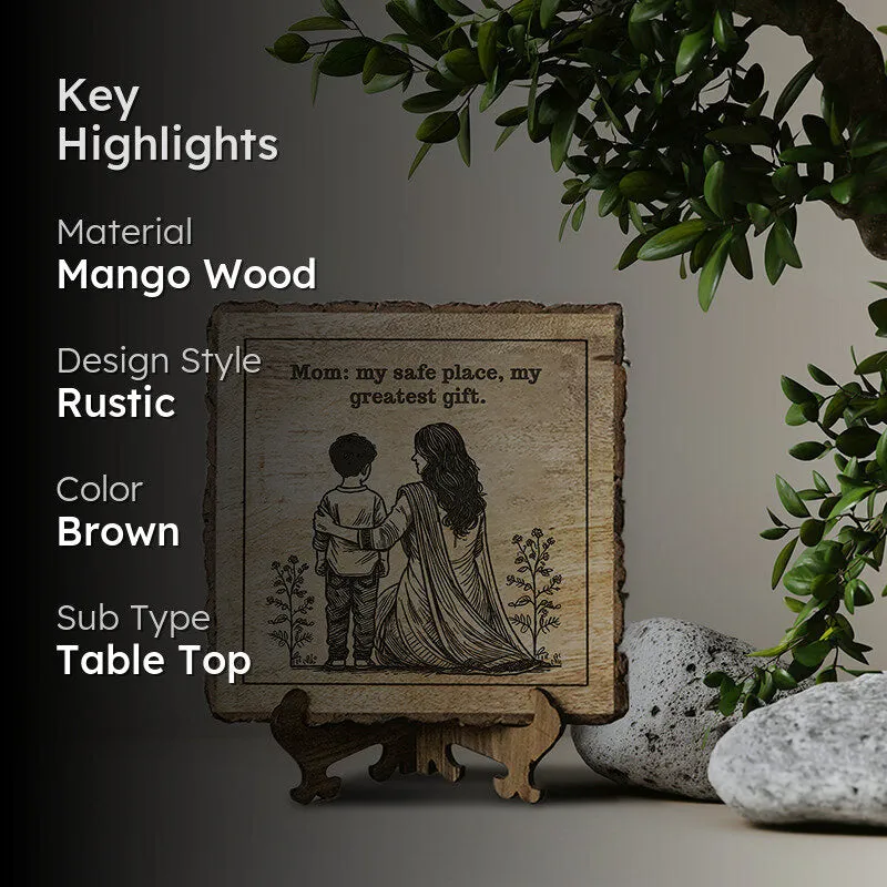 Mom Is Safe Place Wood Showpiece - Square media 2