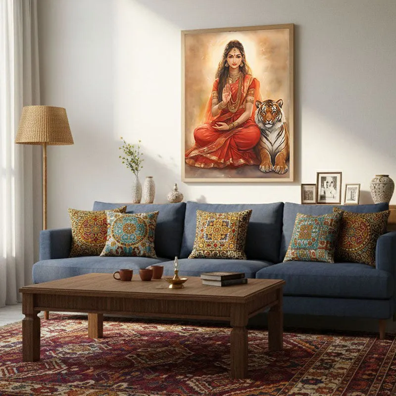 Nrithya Saraswati Spiritual Archival Paper Wall Painting - Natural Brown Frame media 4