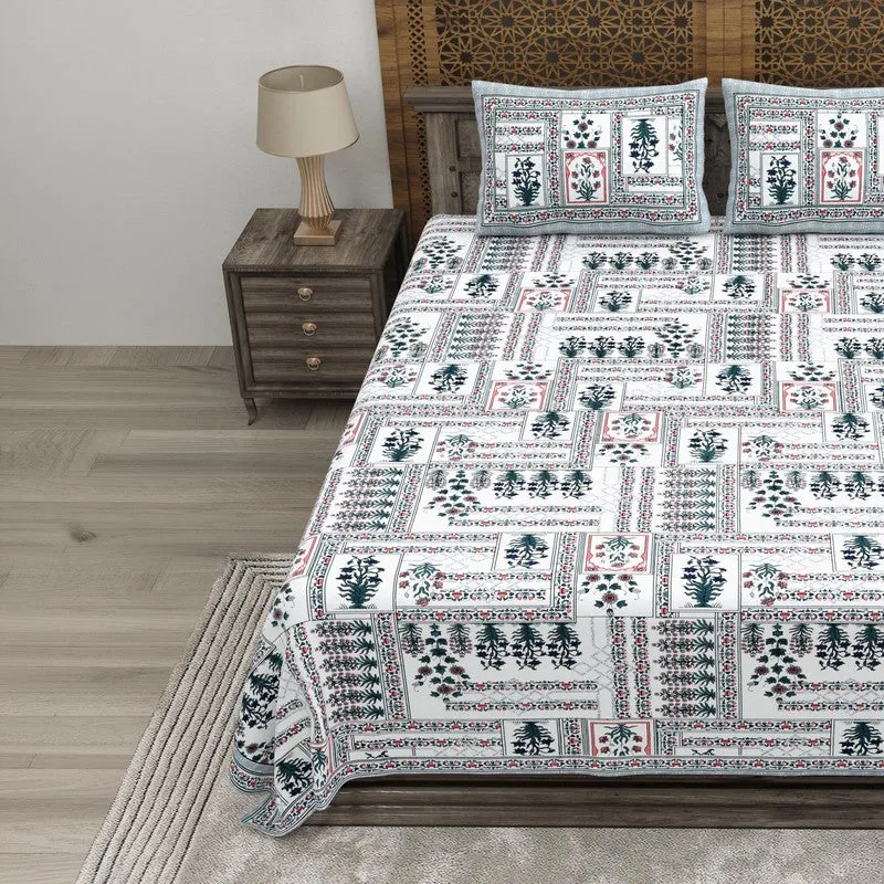 Designet Cotton Bedsheet (Grey,Blue) - 240 TC media 3
