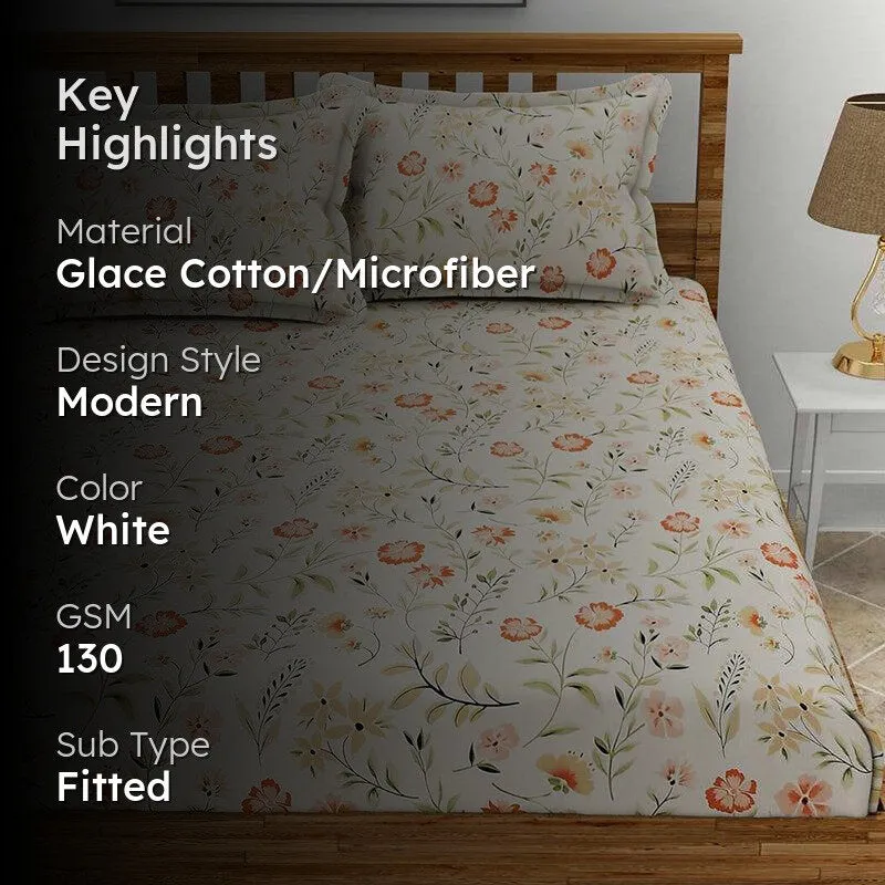Sivera Floral Microfiber Bedsheet (Off White) - 130 GSM media 2