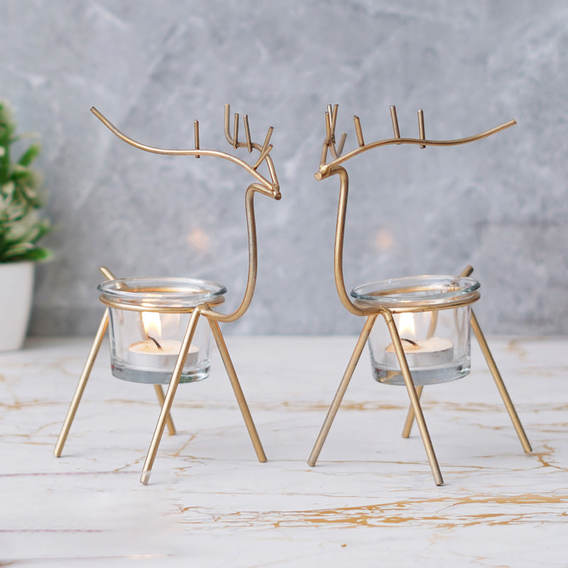 Prancing Flame Metal Tea Light Holder (Gold) - Set Of Two media 5