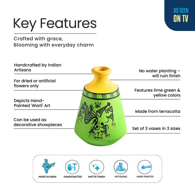 Warli Tales Vases - Set of Three (Green,Yelow) media 5