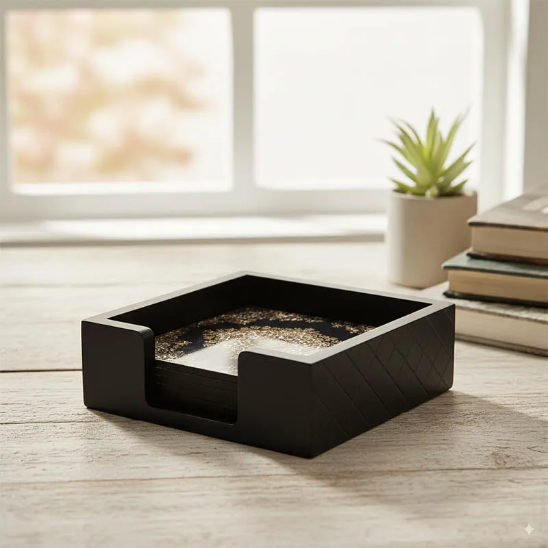 Nature Inspired Wooden Coasters Coasters with Holder - Seven Piece Set media 1