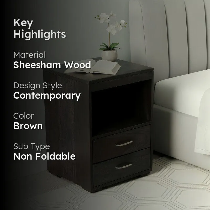 Uverix Sheesham Wooden Side & Bedside Table - Dark Brown media 2