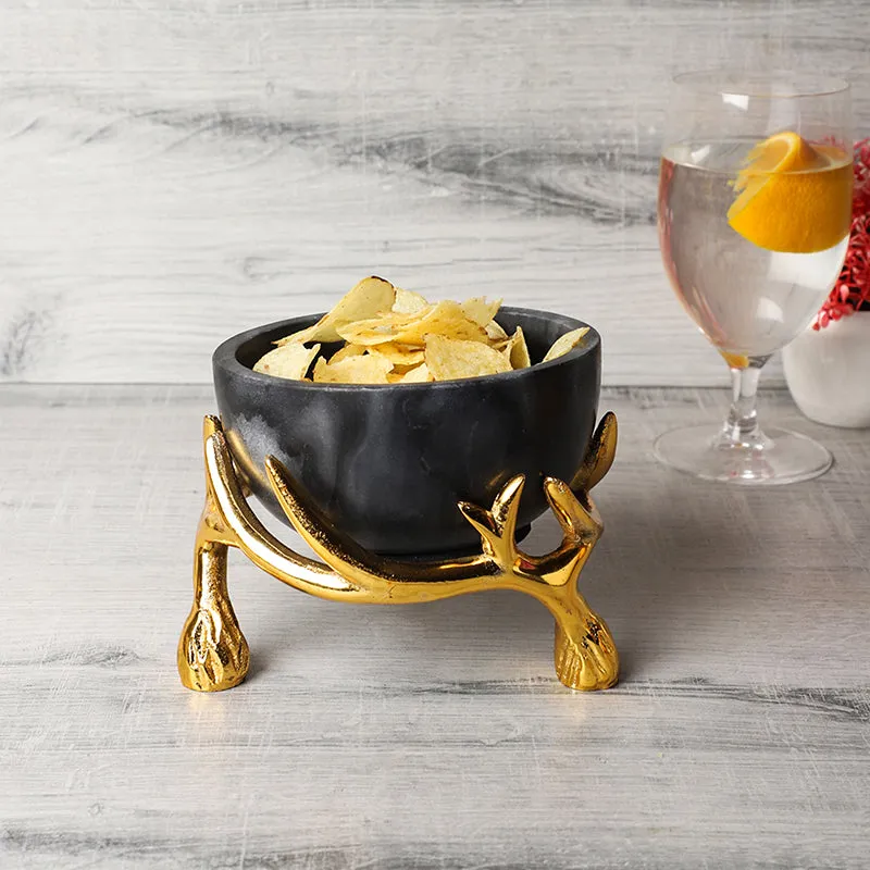 Carrara Cradle Marble Serving Bowl With Metal Stand (Black) - 300 ML media 1