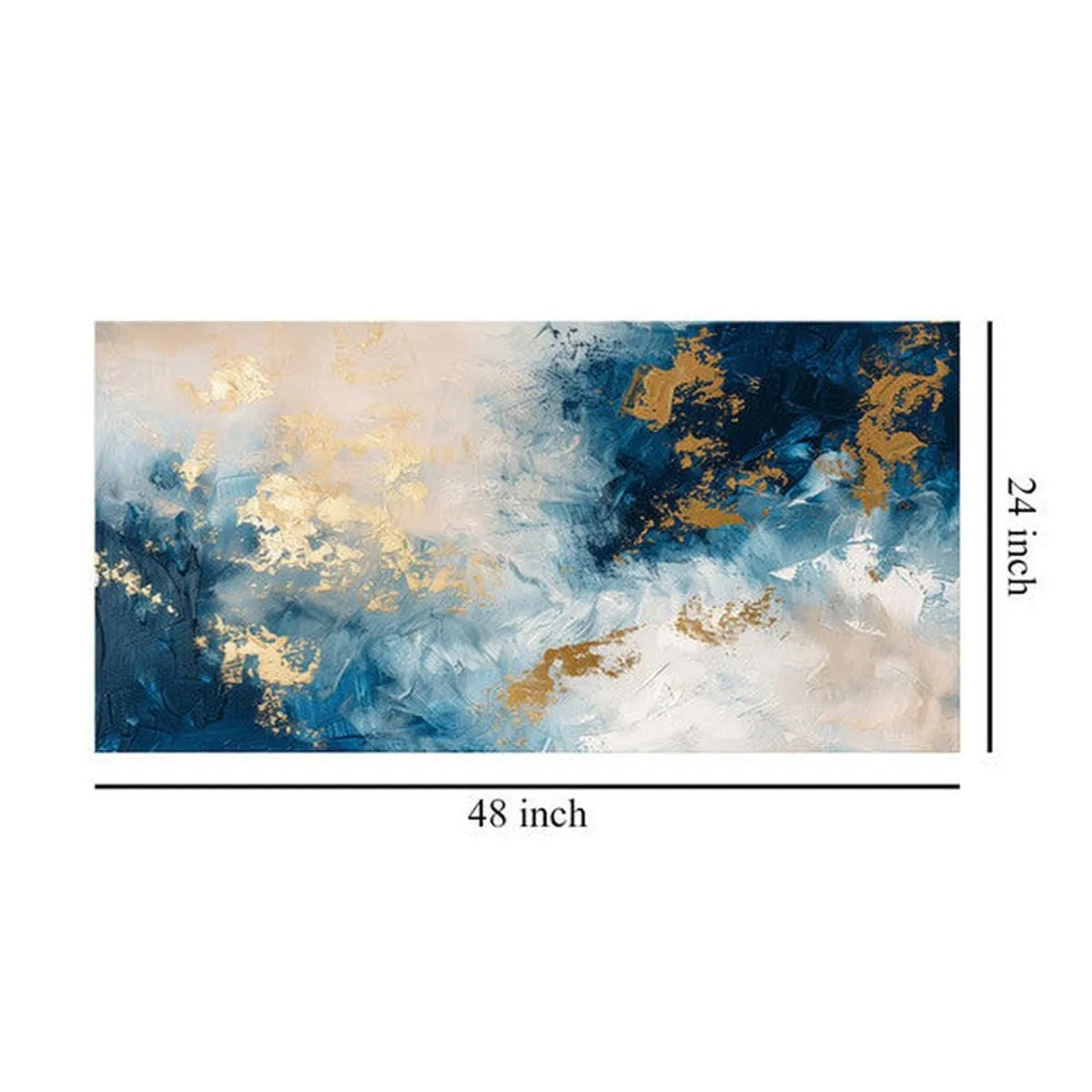 Blue and gold abstract rectangular wall painting
