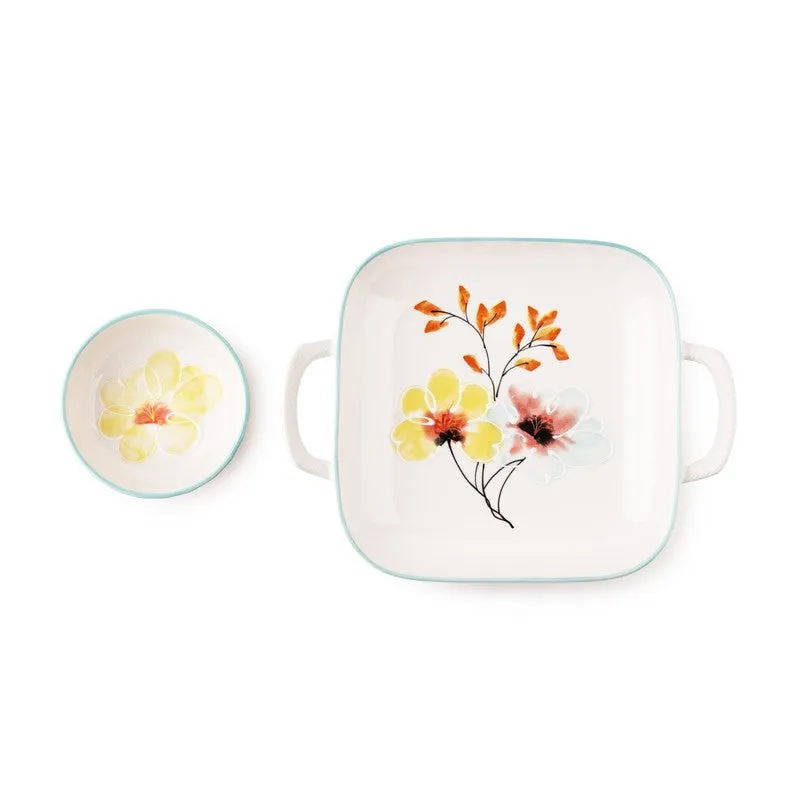 Saffron Porcelain Platter with Dip Bowl - Four Piece Set media 4