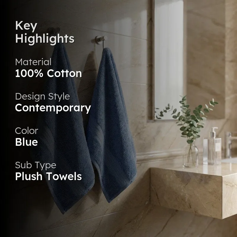 PlushAura Cotton Hand Towel (Navy) - Set Of Two media 2