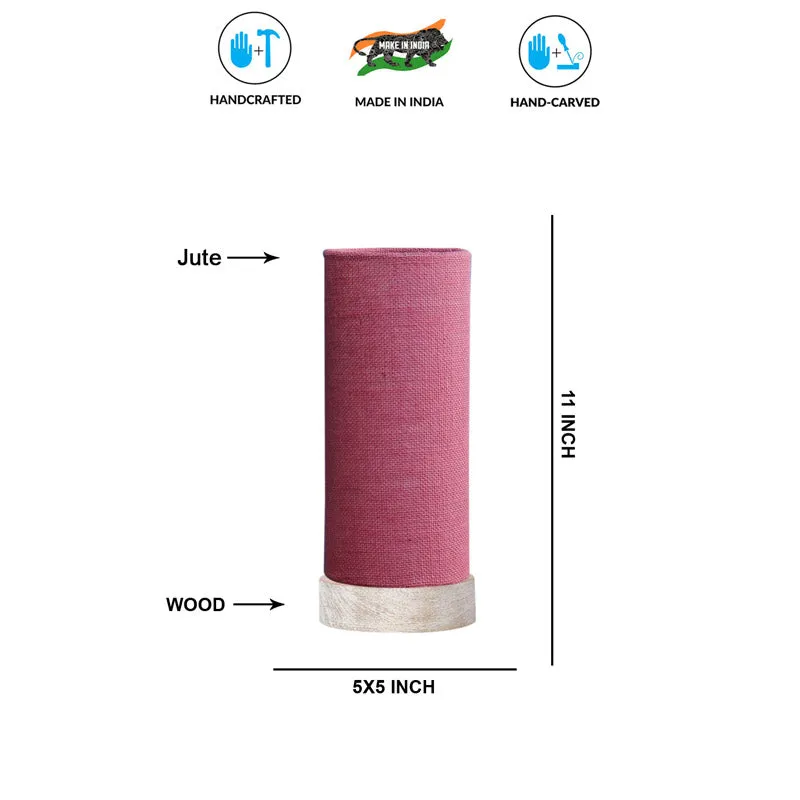 Ocra Tower Wooden Table Lamp With Jute Shade - Pink,White media 6