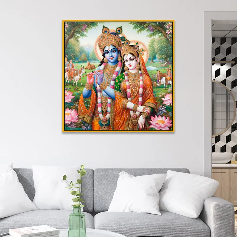 Vibrant Radhakrishna I Canvas Wall Art With Frame media 4