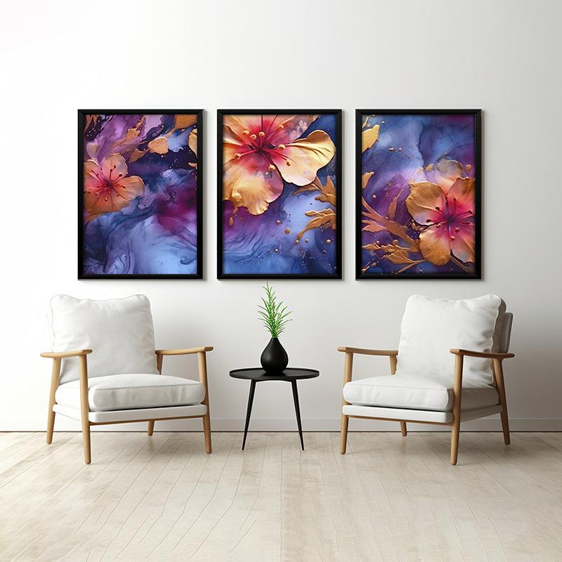 Floral Galaxy Wall Art With Frame - Set Of Three