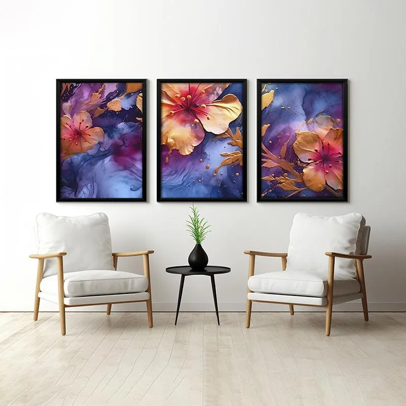 Floral Galaxy Wall Art With Frame - Set Of Three media 1