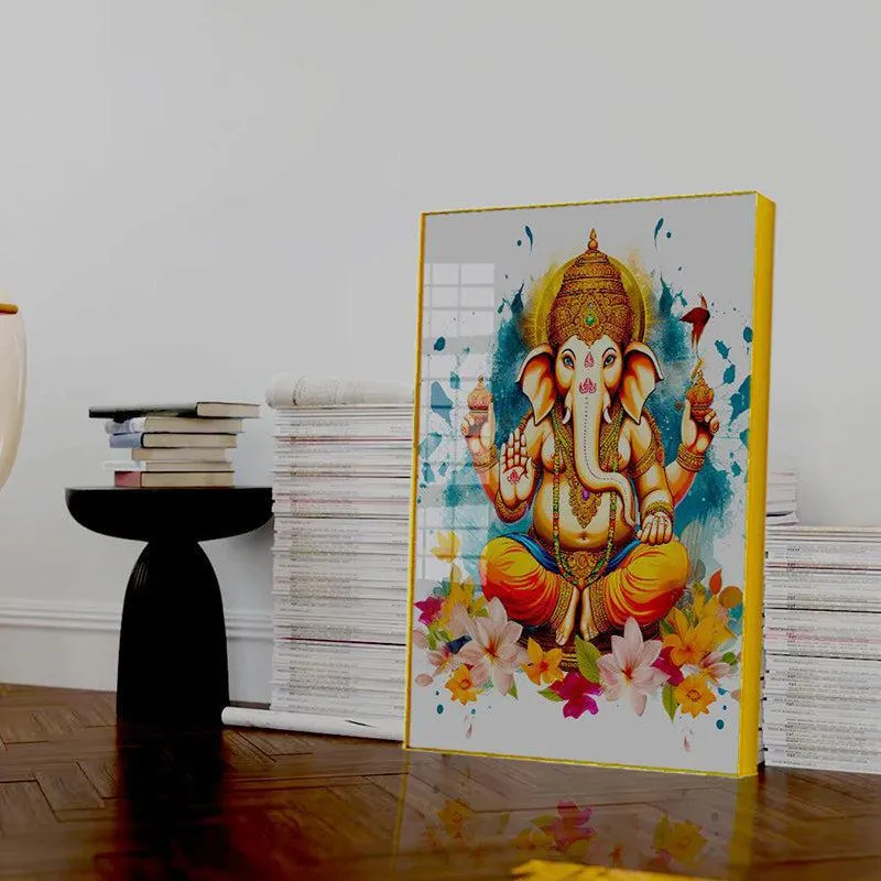 Cosmic Ganesha Spiritual Canvas Wall Art With Frame - Gold media 5