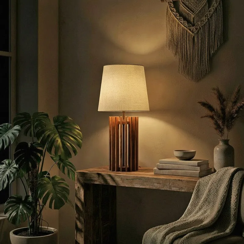TranquilShade Wooden Table Lamp - Brown media 1