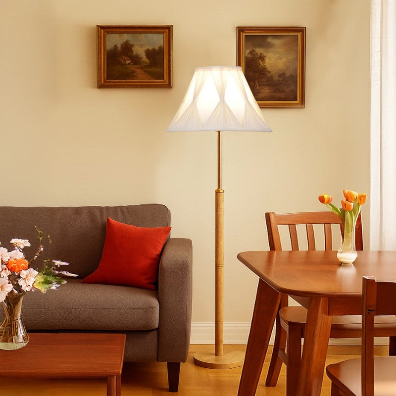 Luxe Arc Wooden Floor Lamp - White & Brown