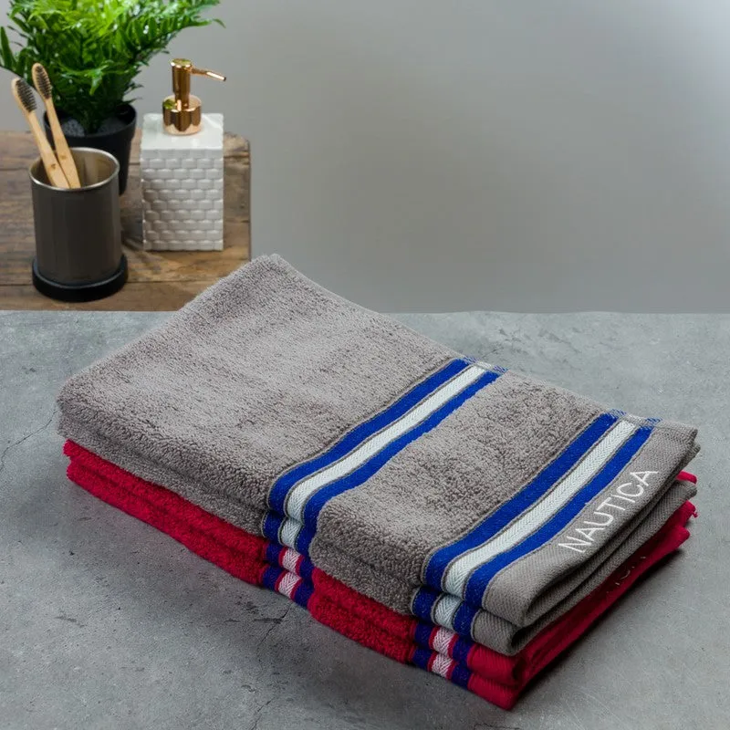Nautica Dove Dual Down Cotton Hand Towel (Dark Grey & Red) - Set Of Four media 1