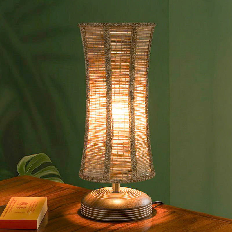 Savera Bamboo Reva Fabric Table Lamp - Beige,Brown